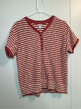 L.L.Bean Coral Women's Small Striped Short Sleeve Knit Top 100% Cotton